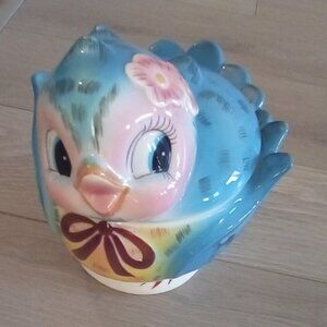 Vintage Lefton Blue Bird Large Anthropomorphic Cookie Jar W/Lid 1950's Japan